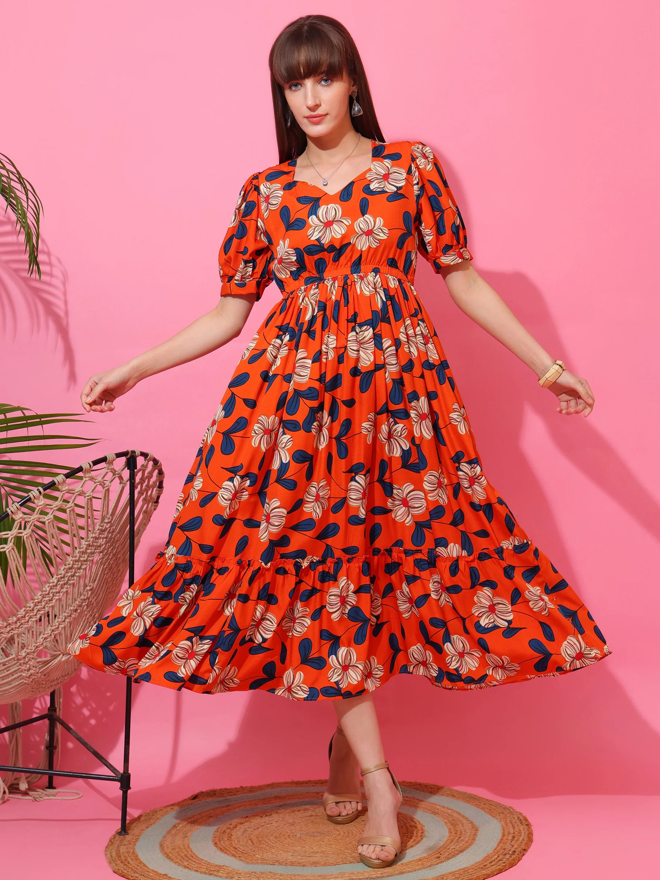 Sunlit Aura Floral Midi Dress