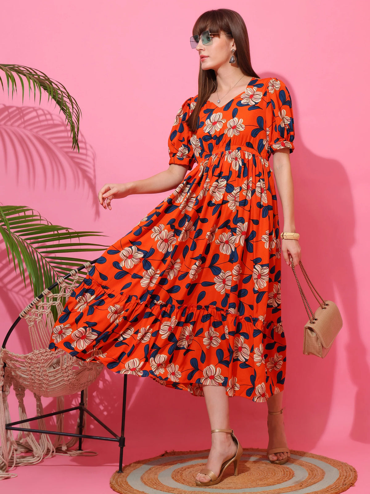 Sunlit Aura Floral Midi Dress