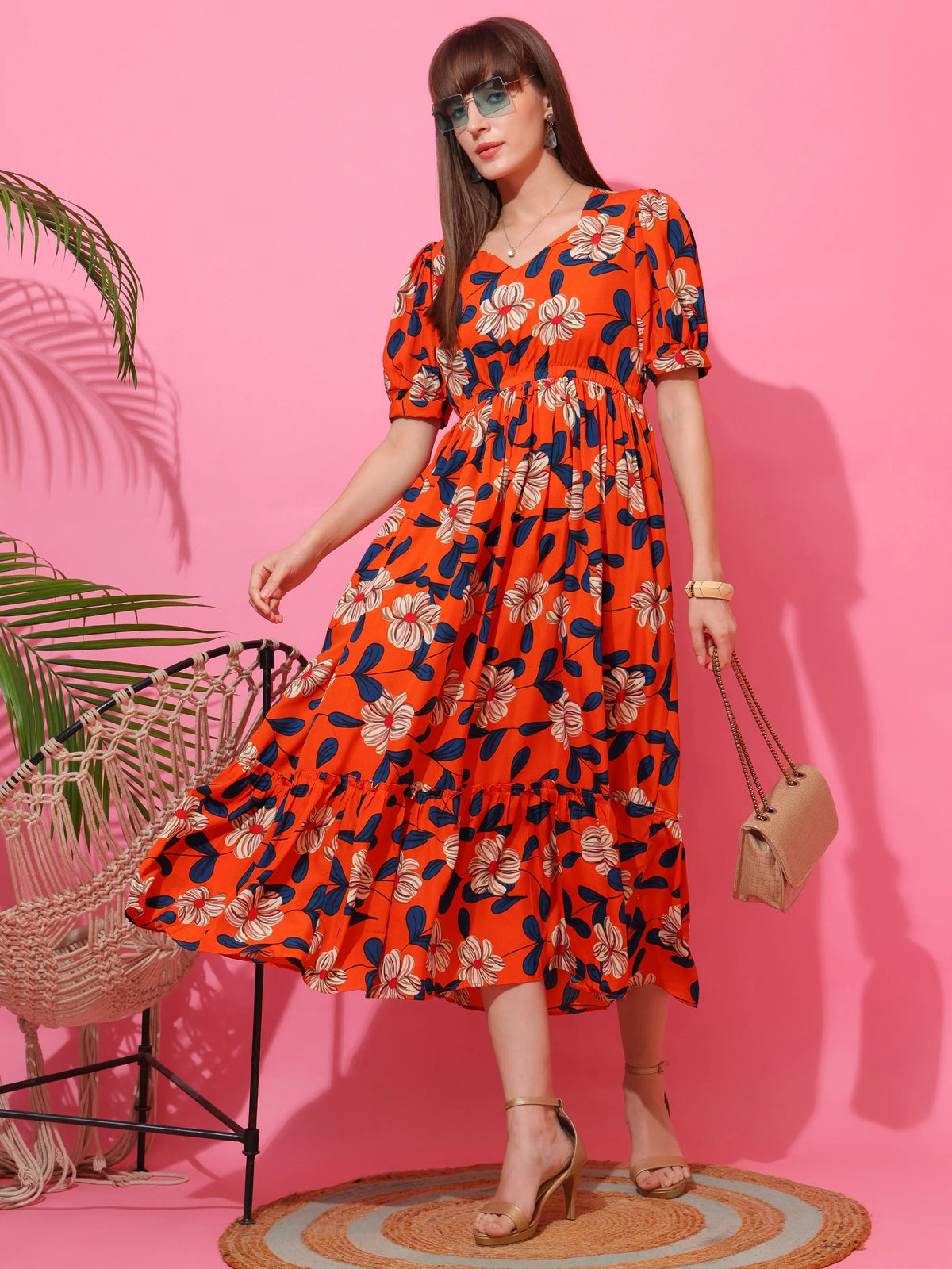 Sunlit Aura Floral Midi Dress