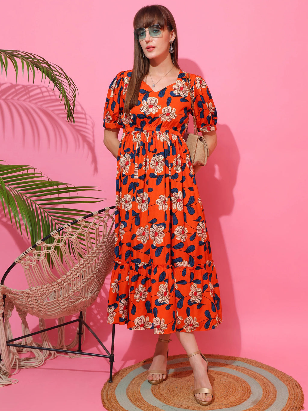 Sunlit Aura Floral Midi Dress