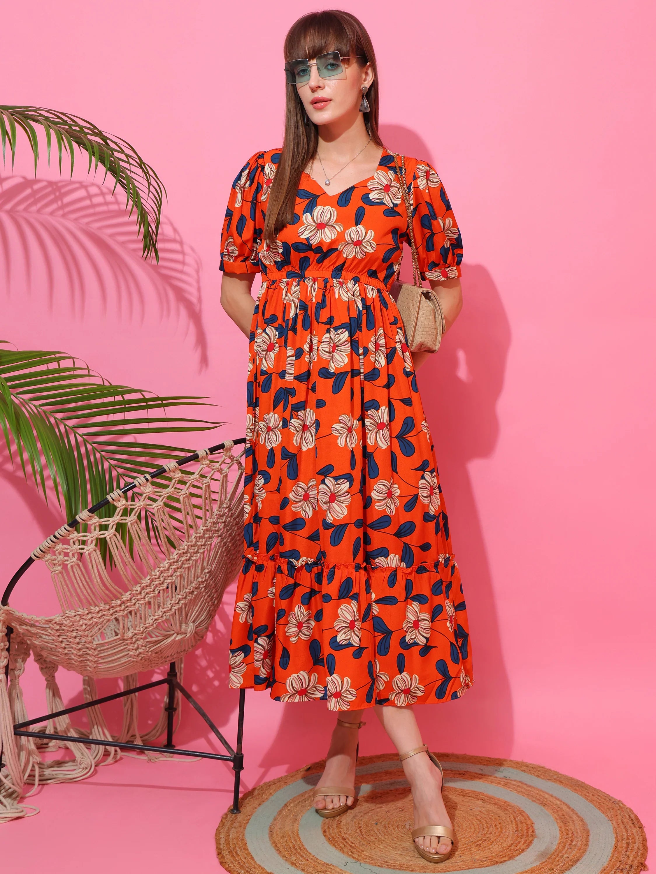 Sunlit Aura Floral Midi Dress