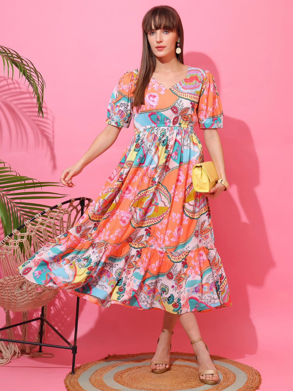 Peach Blossom Fit & Flare Midi Dress