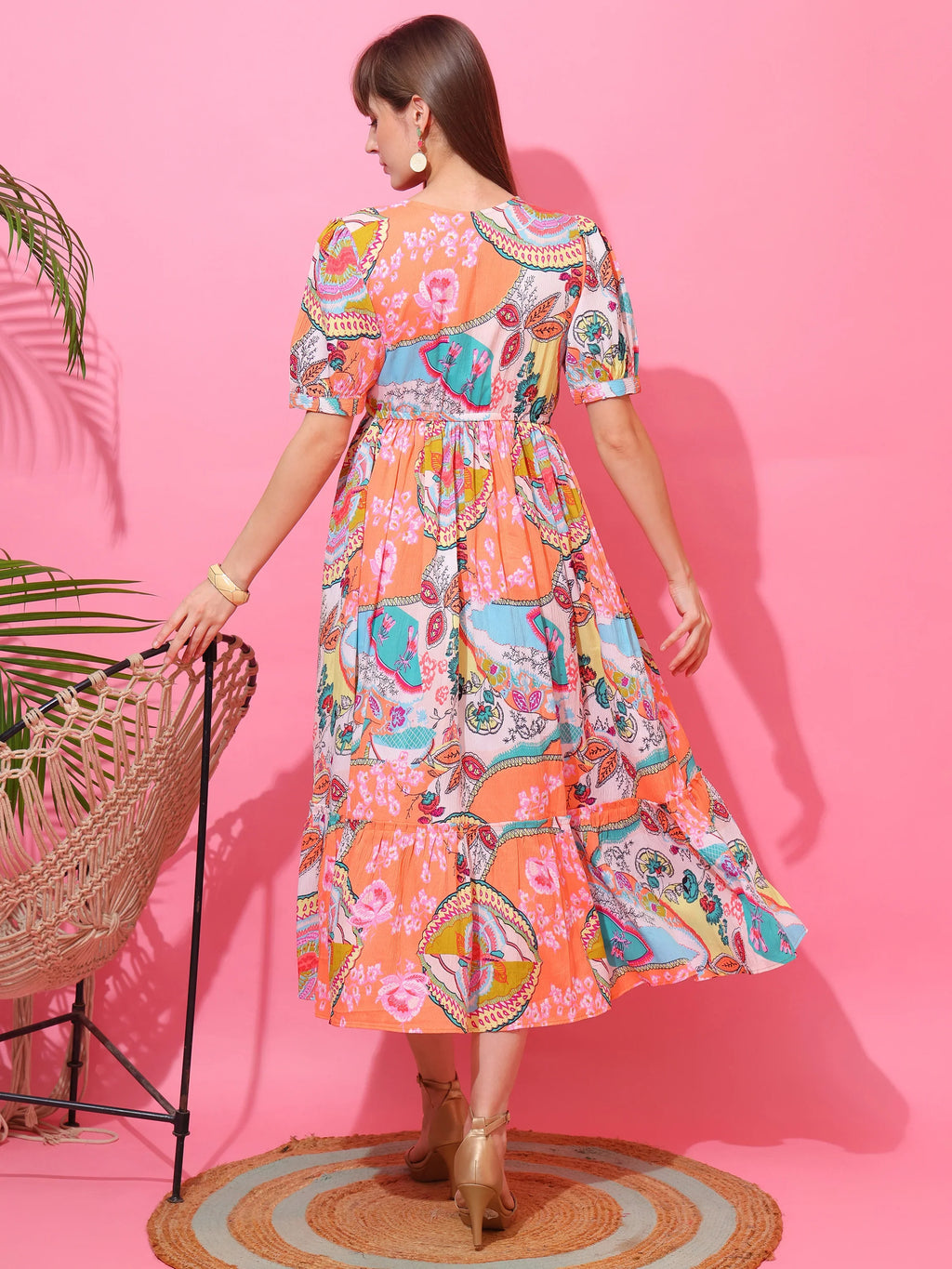 Peach Blossom Fit & Flare Midi Dress