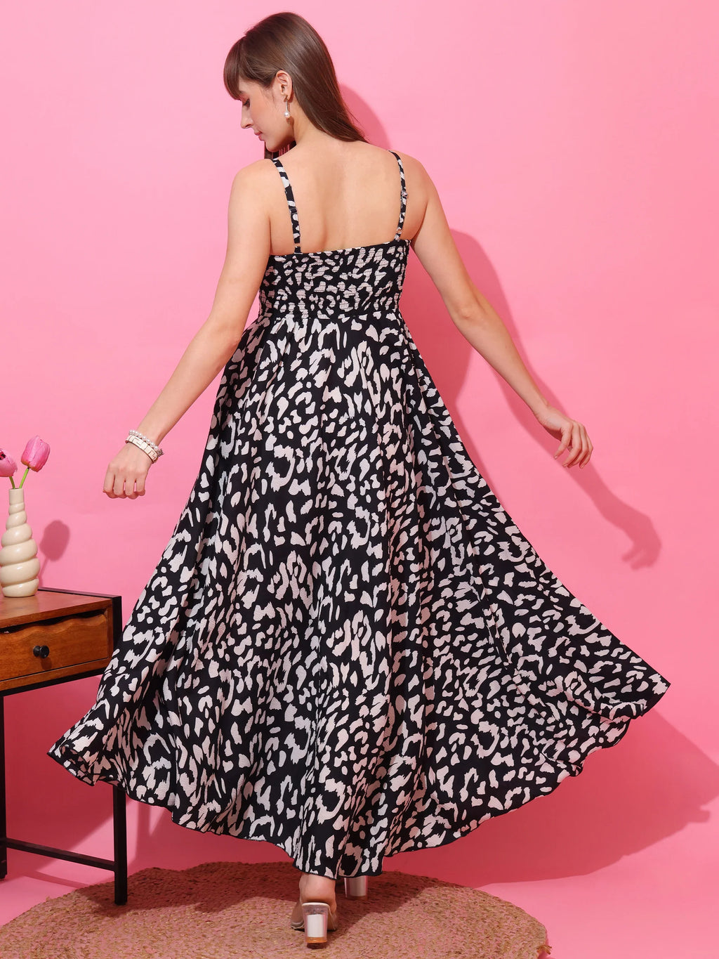 Noir Luxe Strappy Flared Maxi Dress