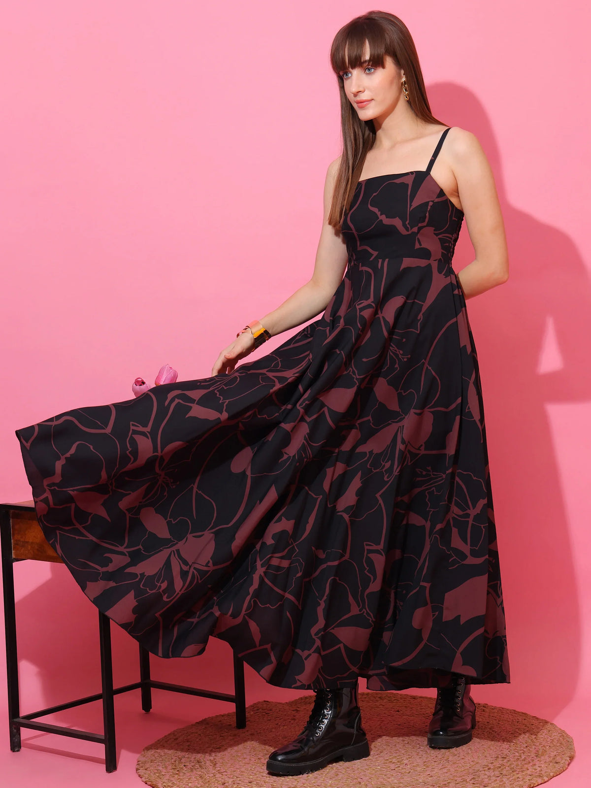 Midnight Mirage Abstract Flowy Maxi Dress
