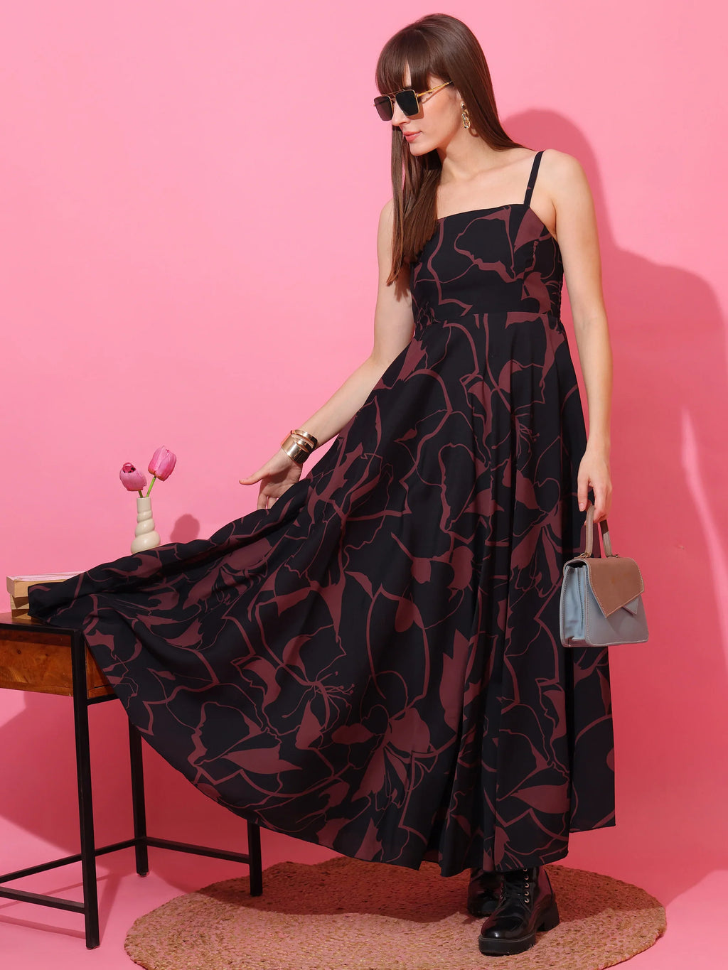 Midnight Mirage Abstract Flowy Maxi Dress