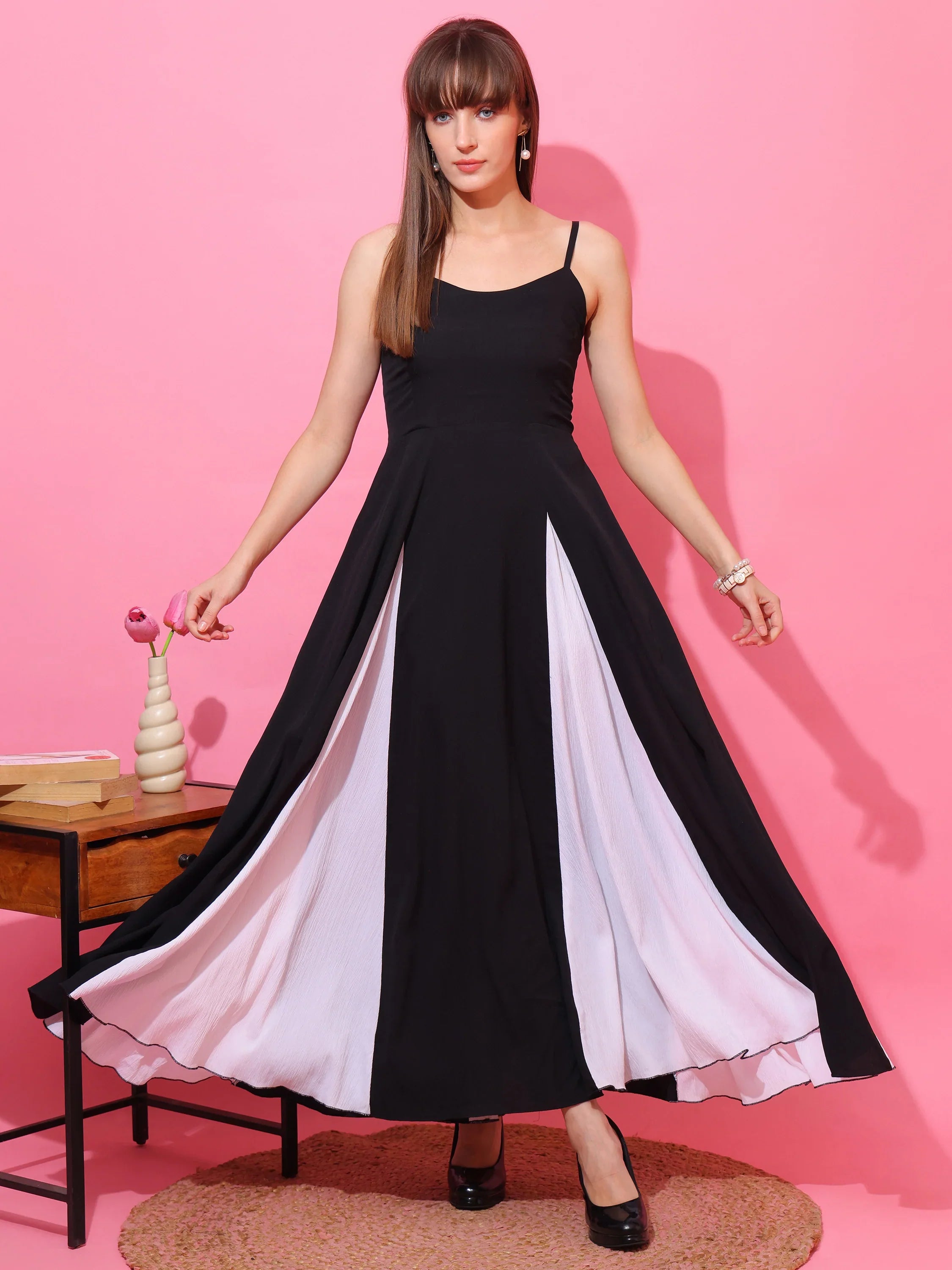 Monochrome Muse Colorblock Maxi Dress