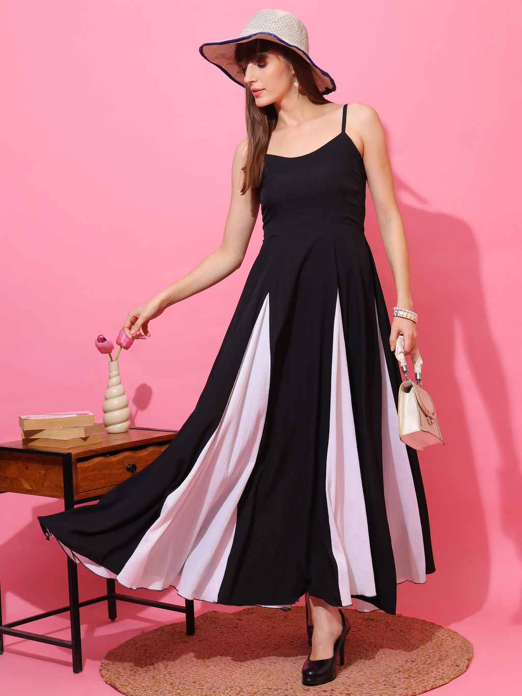 Monochrome Muse Colorblock Maxi Dress