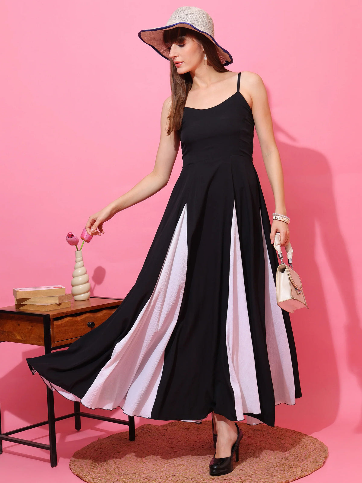 Monochrome Muse Colorblock Maxi Dress