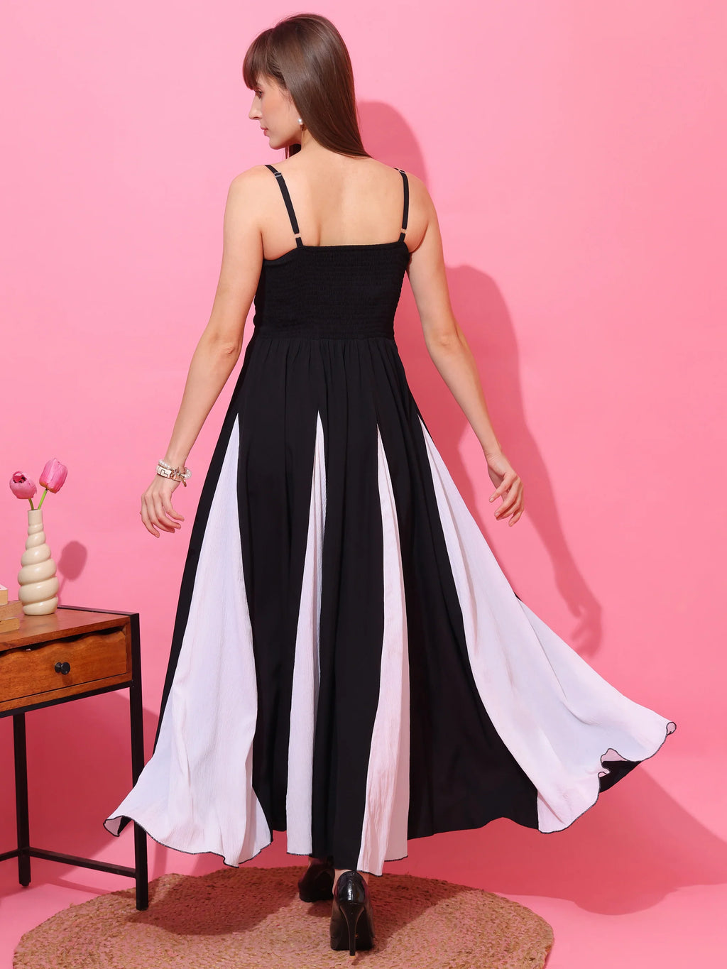 Monochrome Muse Colorblock Maxi Dress