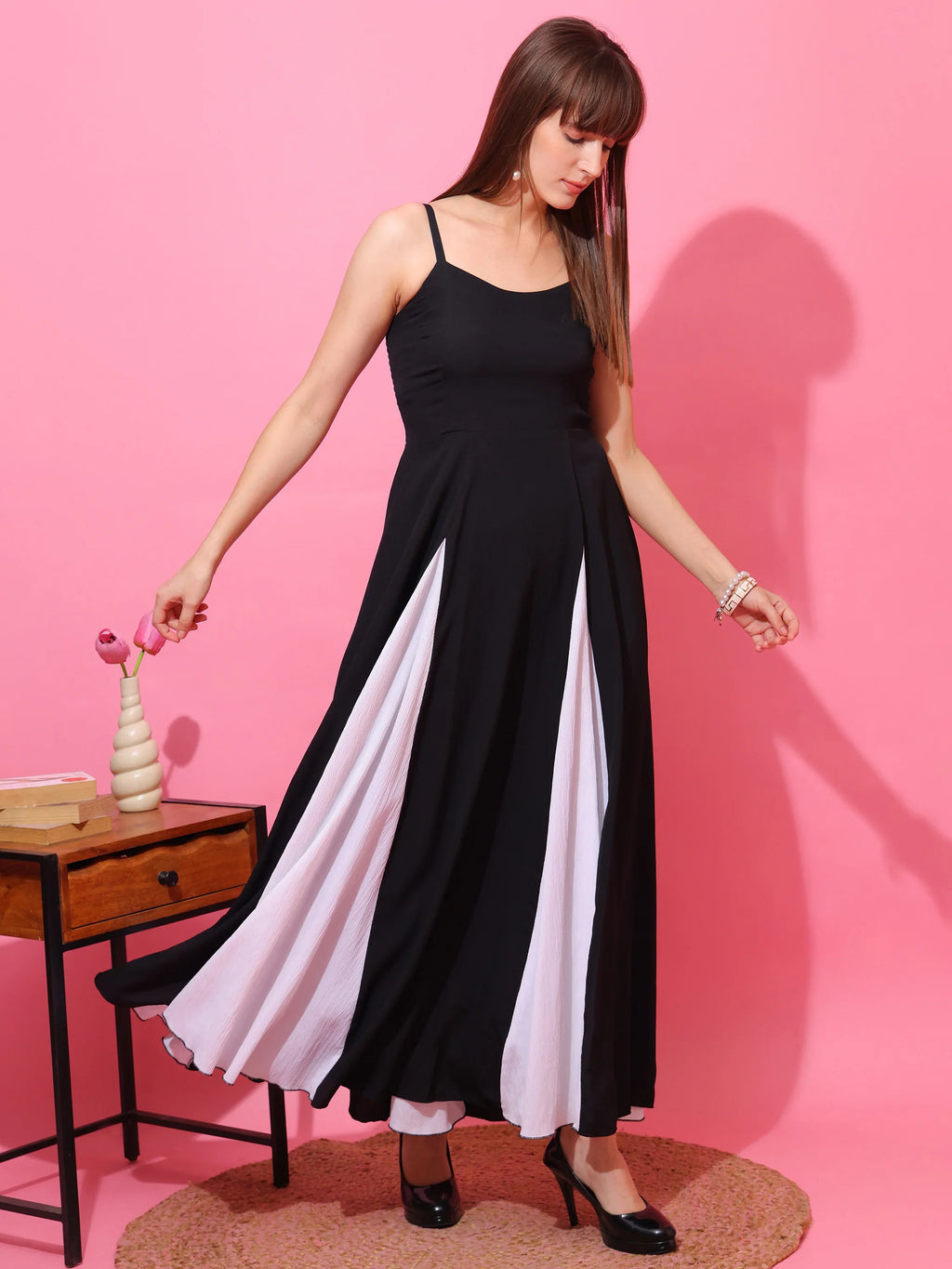 Monochrome Muse Colorblock Maxi Dress