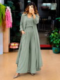 Sage Green Women's 3-Piece Co-Ord Set with Long Shrug