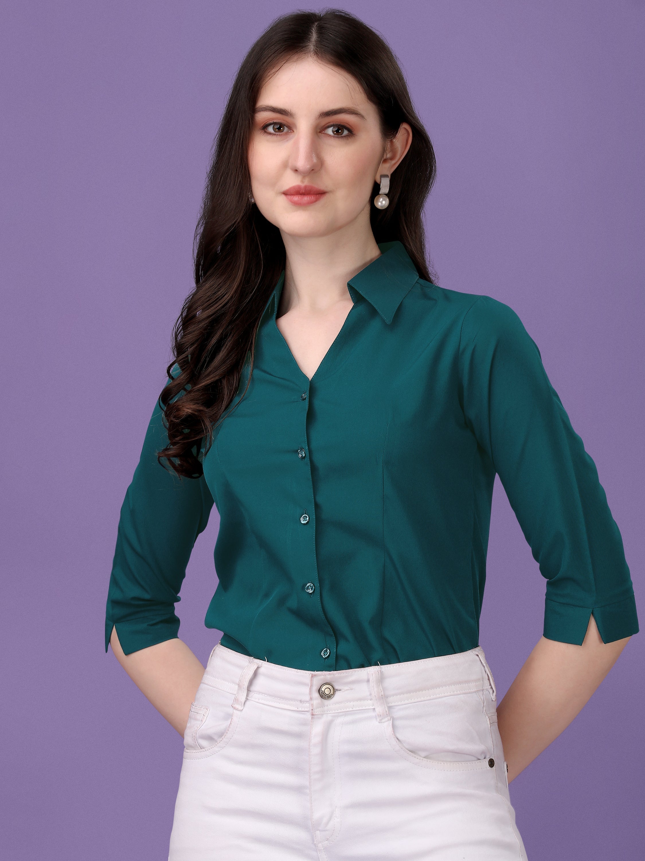 Green Crepe 3/4th Sleeve Shirt