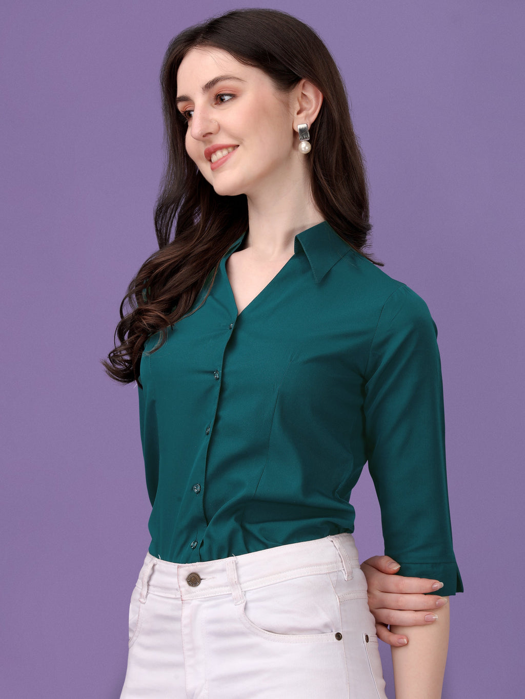 Green Crepe 3/4th Sleeve Shirt