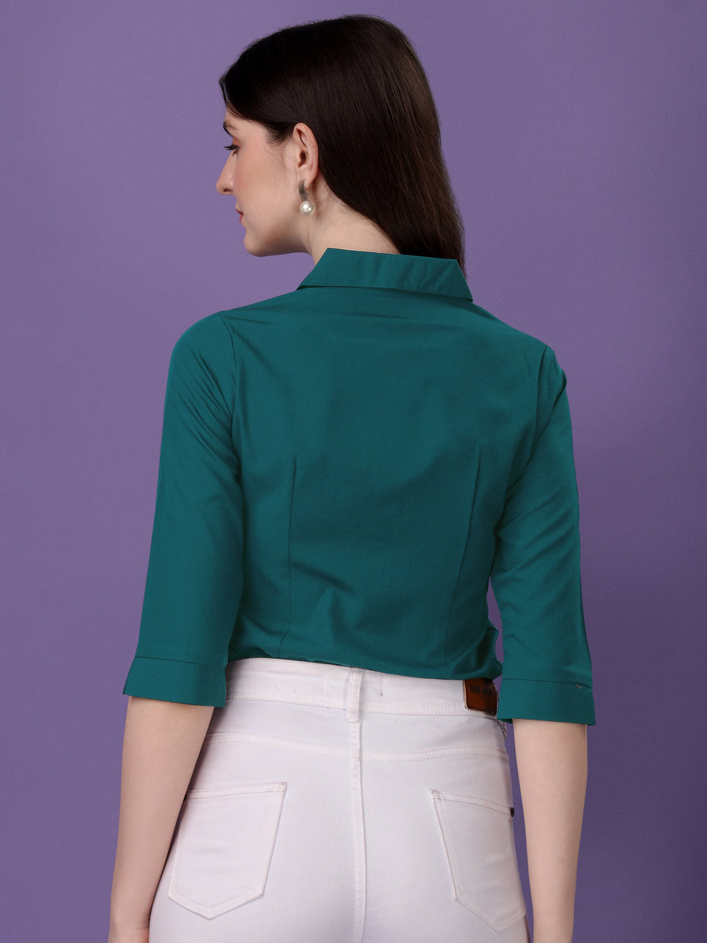 Green Crepe 3/4th Sleeve Shirt