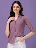 Korean-Style Lavender Crop 3/4th Sleeve Shirt | Wyshlist