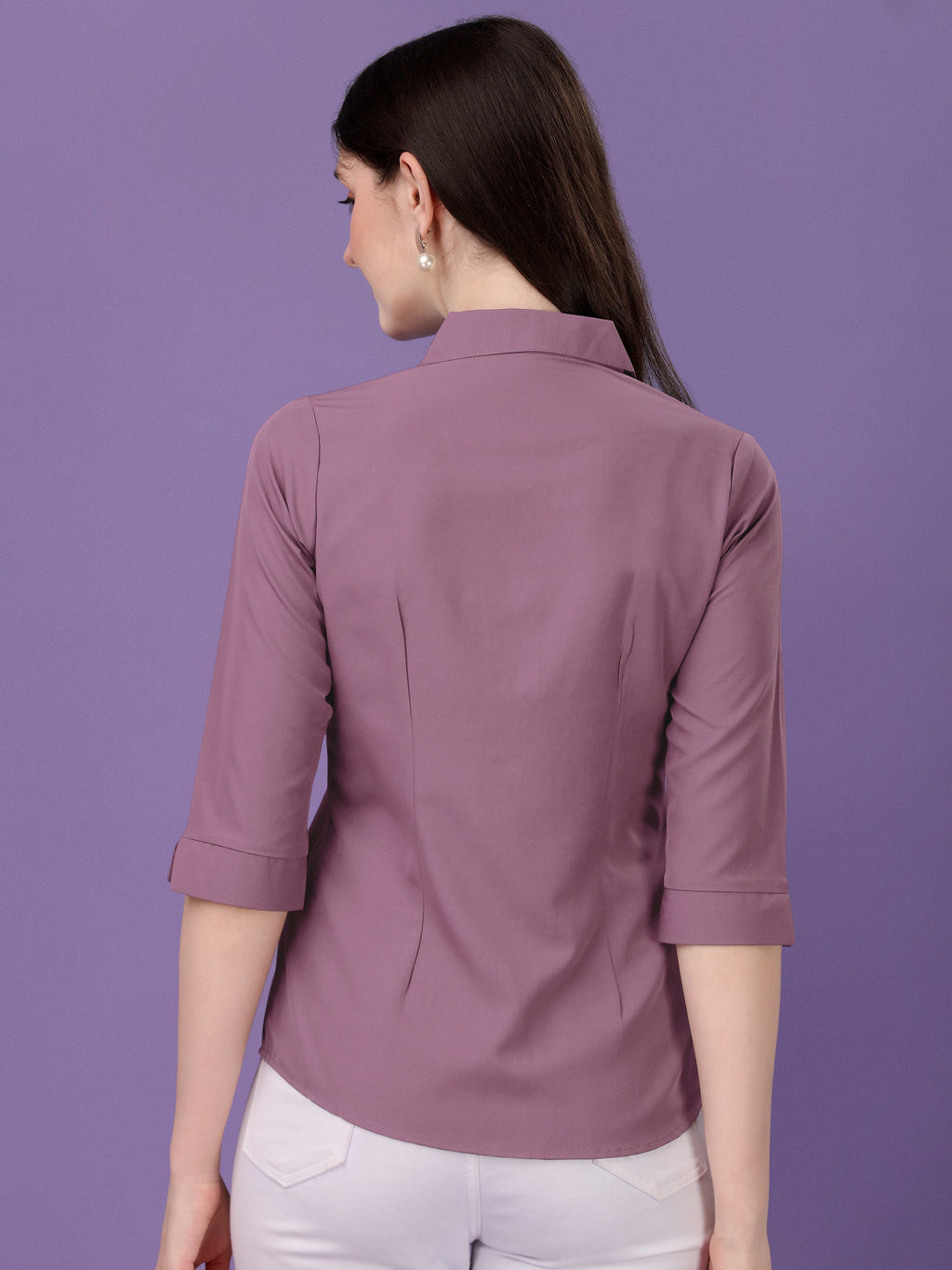 Korean-Style Lavender Crop 3/4th Sleeve Shirt | Wyshlist