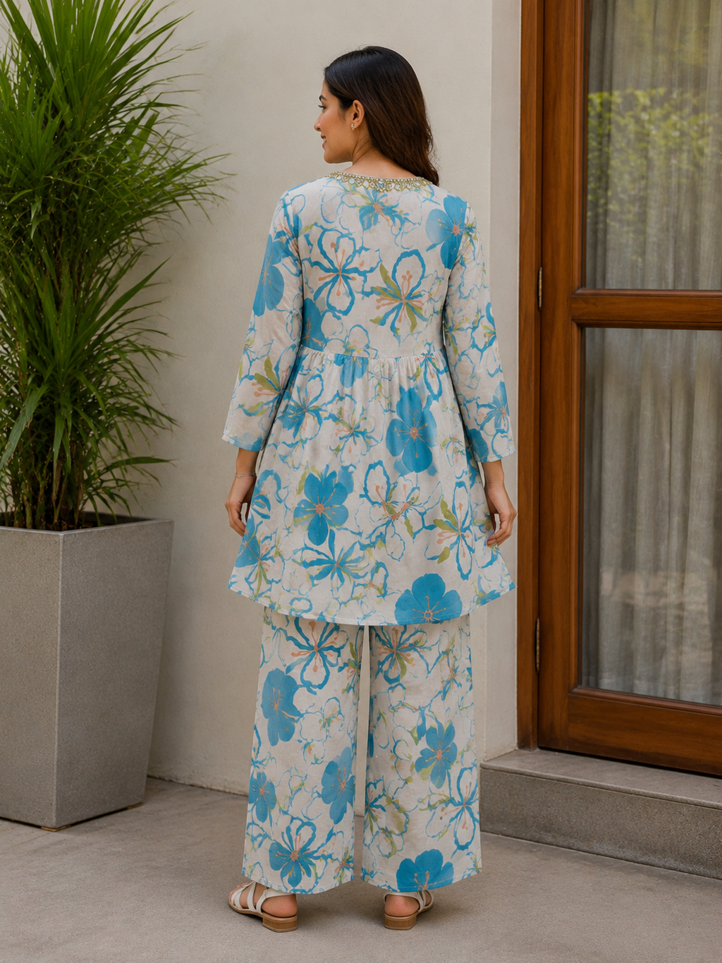 Sky Bloom Floral Printed Cotton Co-Ord Set