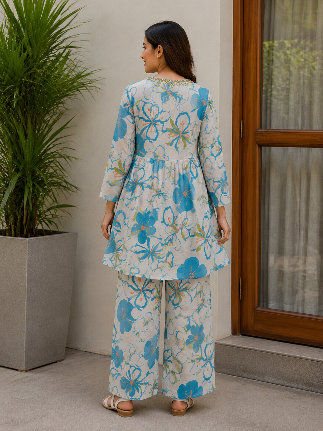 Sky Bloom Floral Printed Cotton Co-Ord Set