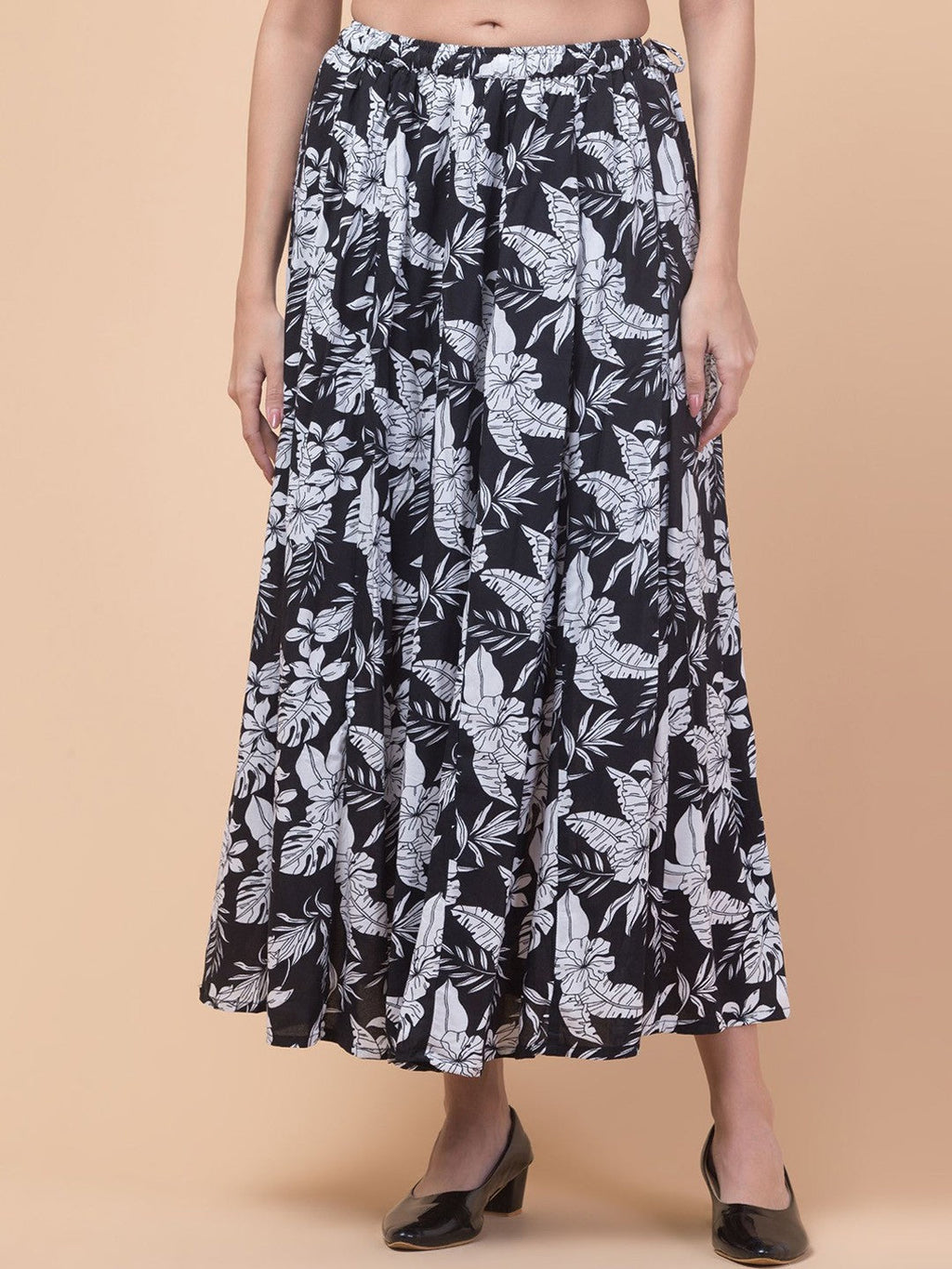 Black Floral Print Maxi Skirt