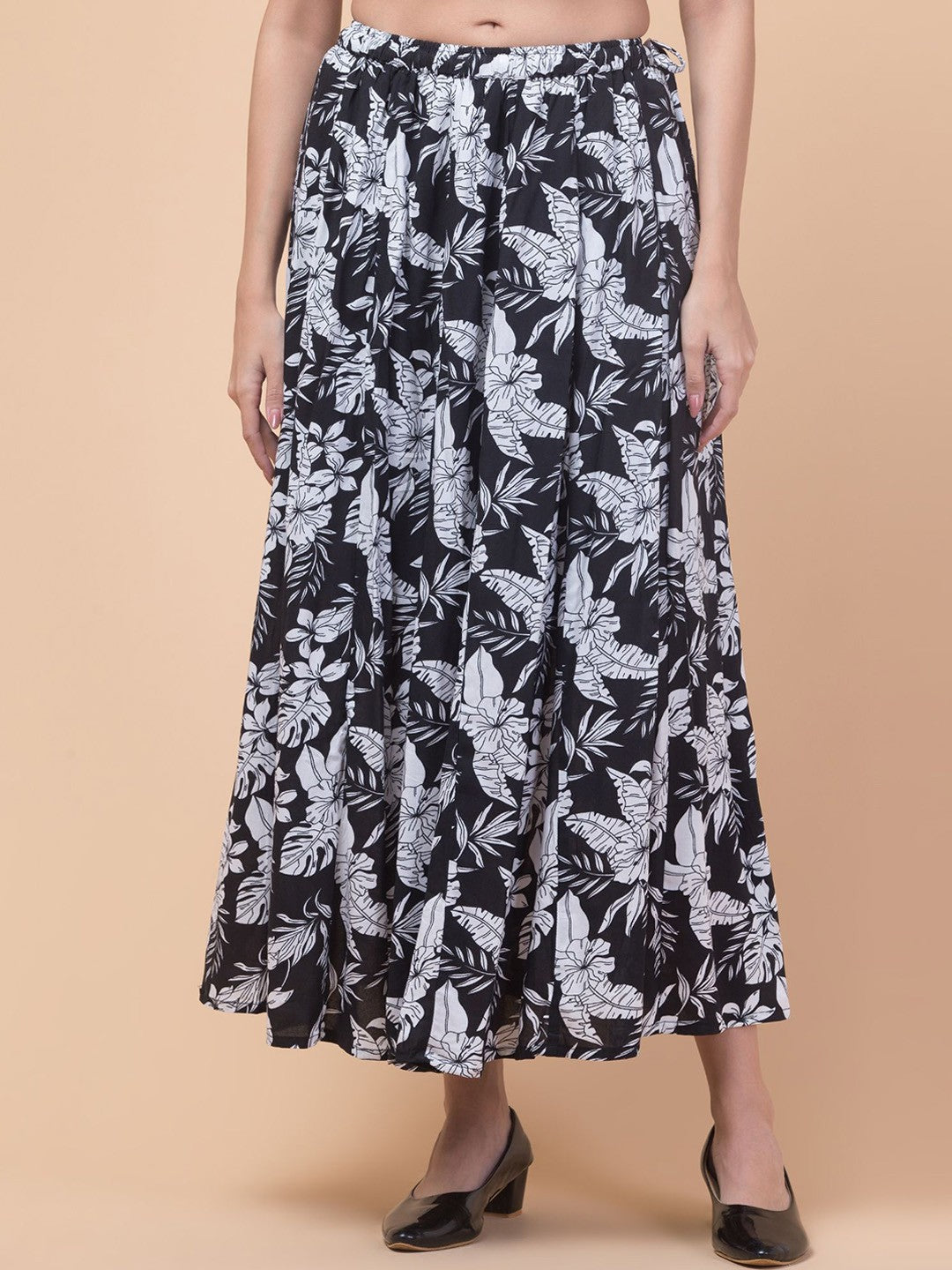 Black Floral Print Maxi Skirt