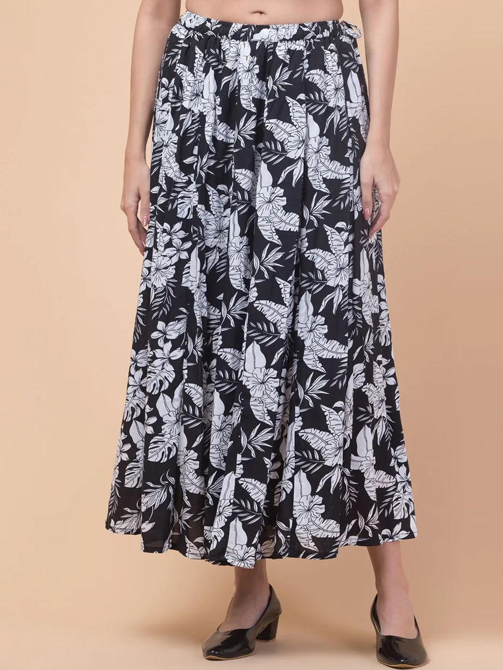 Black Abstract Print Maxi Skirt