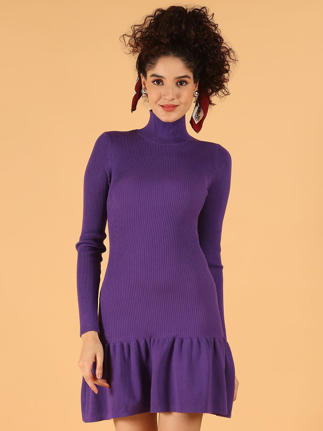 Purple Chic High Neck Bodycon Dress