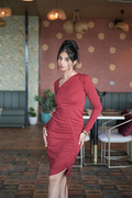 Maroon Luxe Long-Sleeve Bodycon Dress
