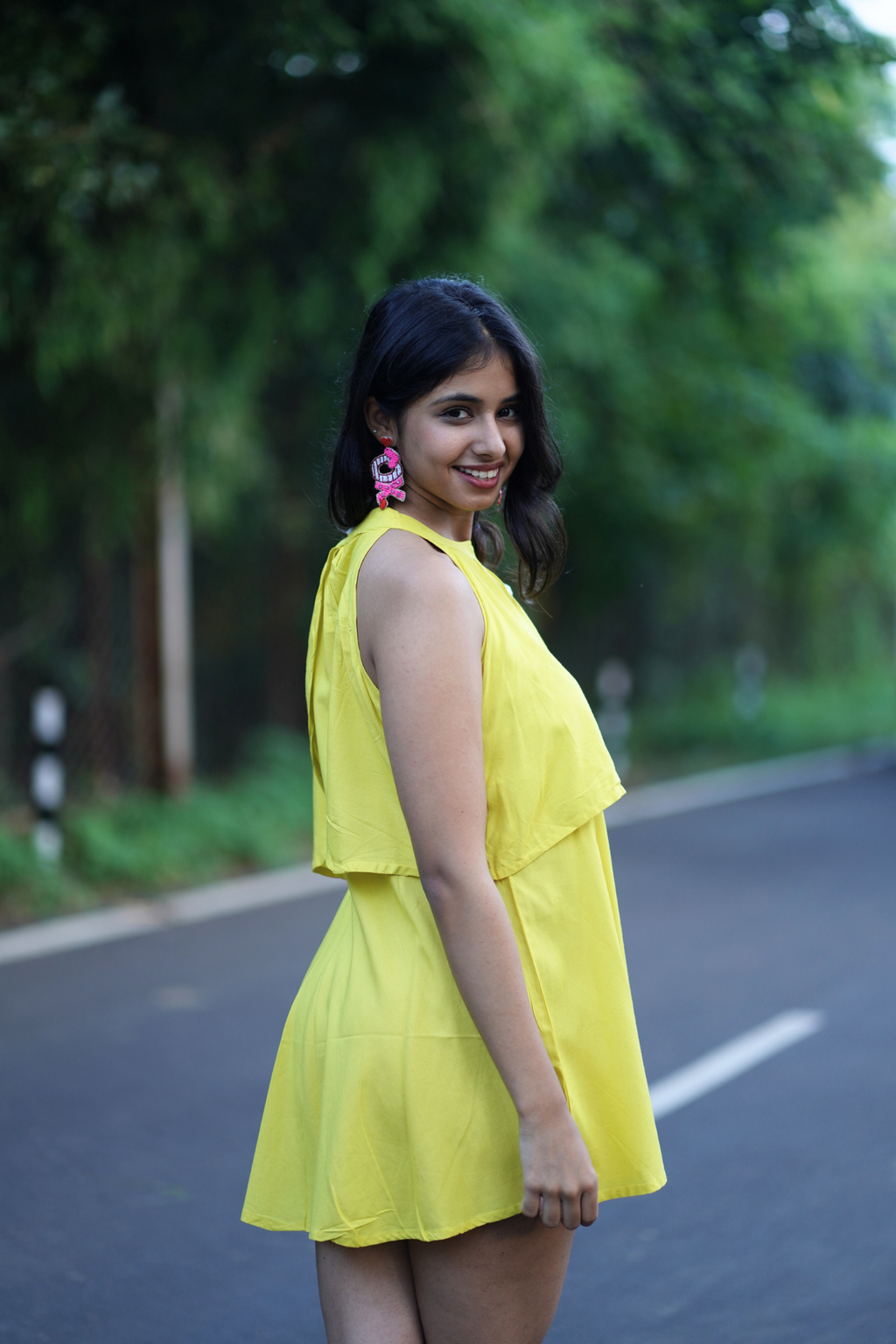 Yellow Solid Halter Neck Mini Dress