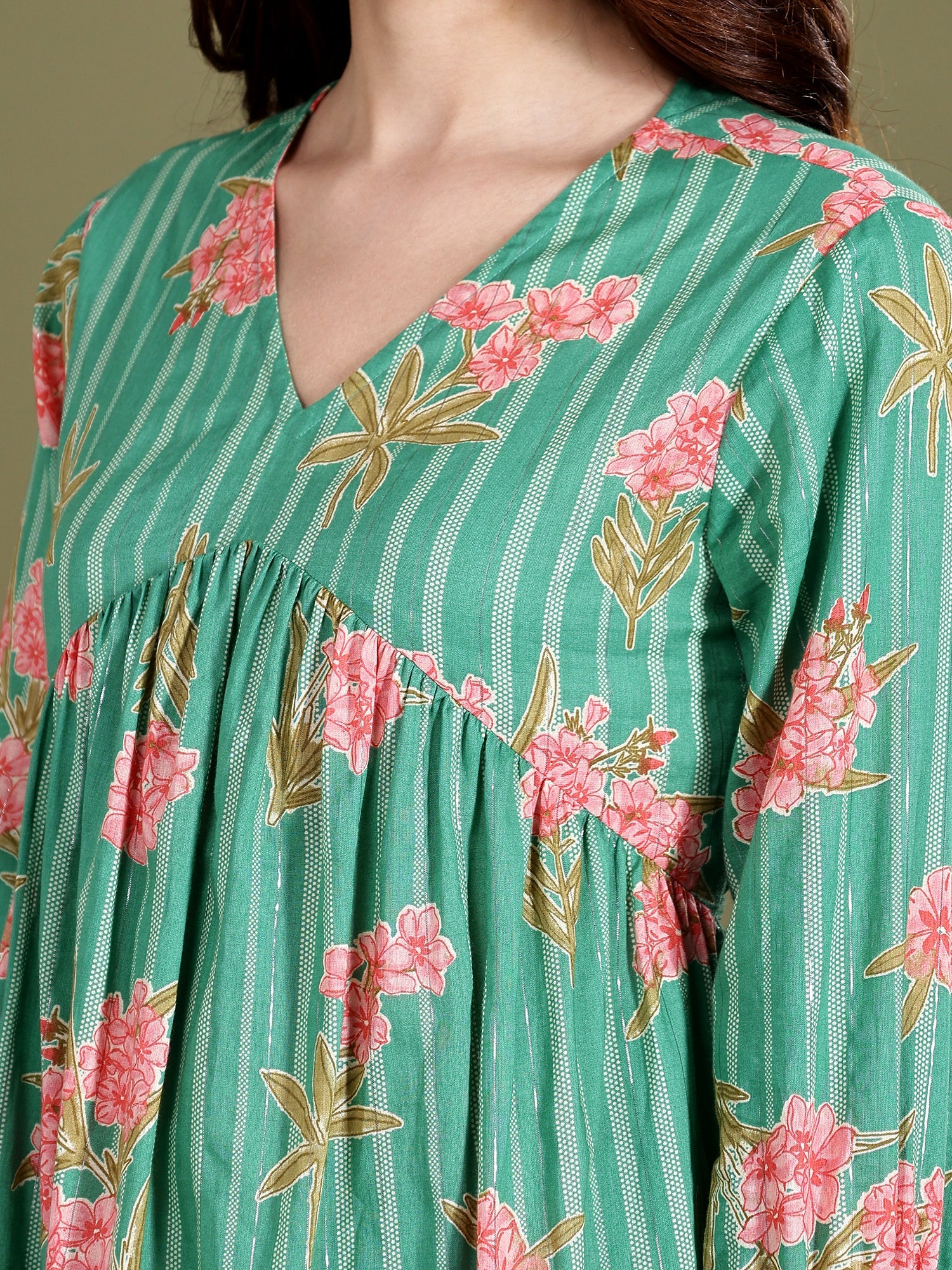 Floral Green Knee-Length Dress
