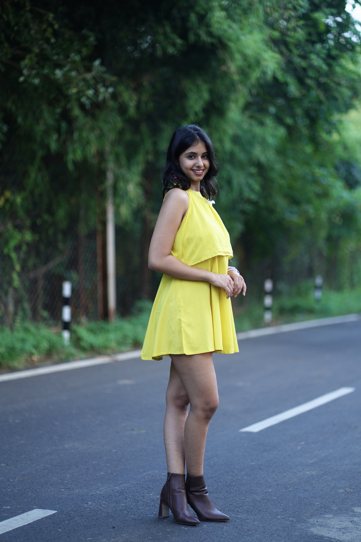 Yellow Solid Halter Neck Mini Dress