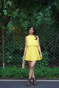 Yellow Solid Halter Neck Mini Dress