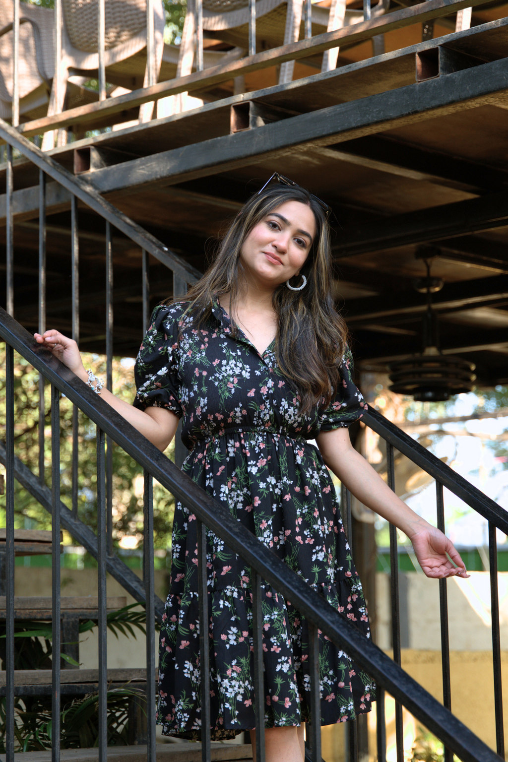 Black Bloom Fit and Flare Mini Dress