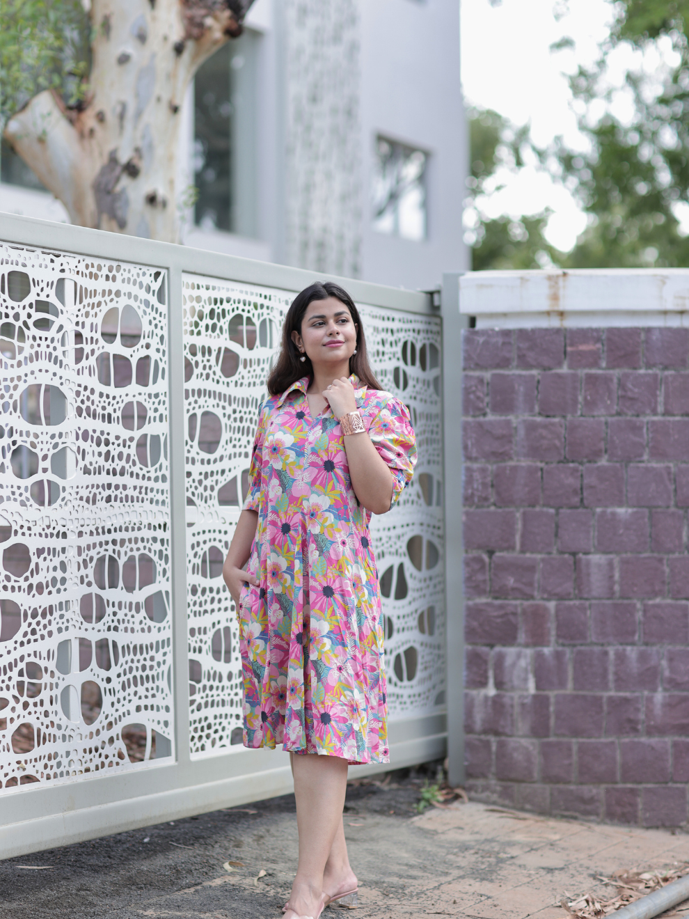 Pink Petal Rayon Casual Chic Dress