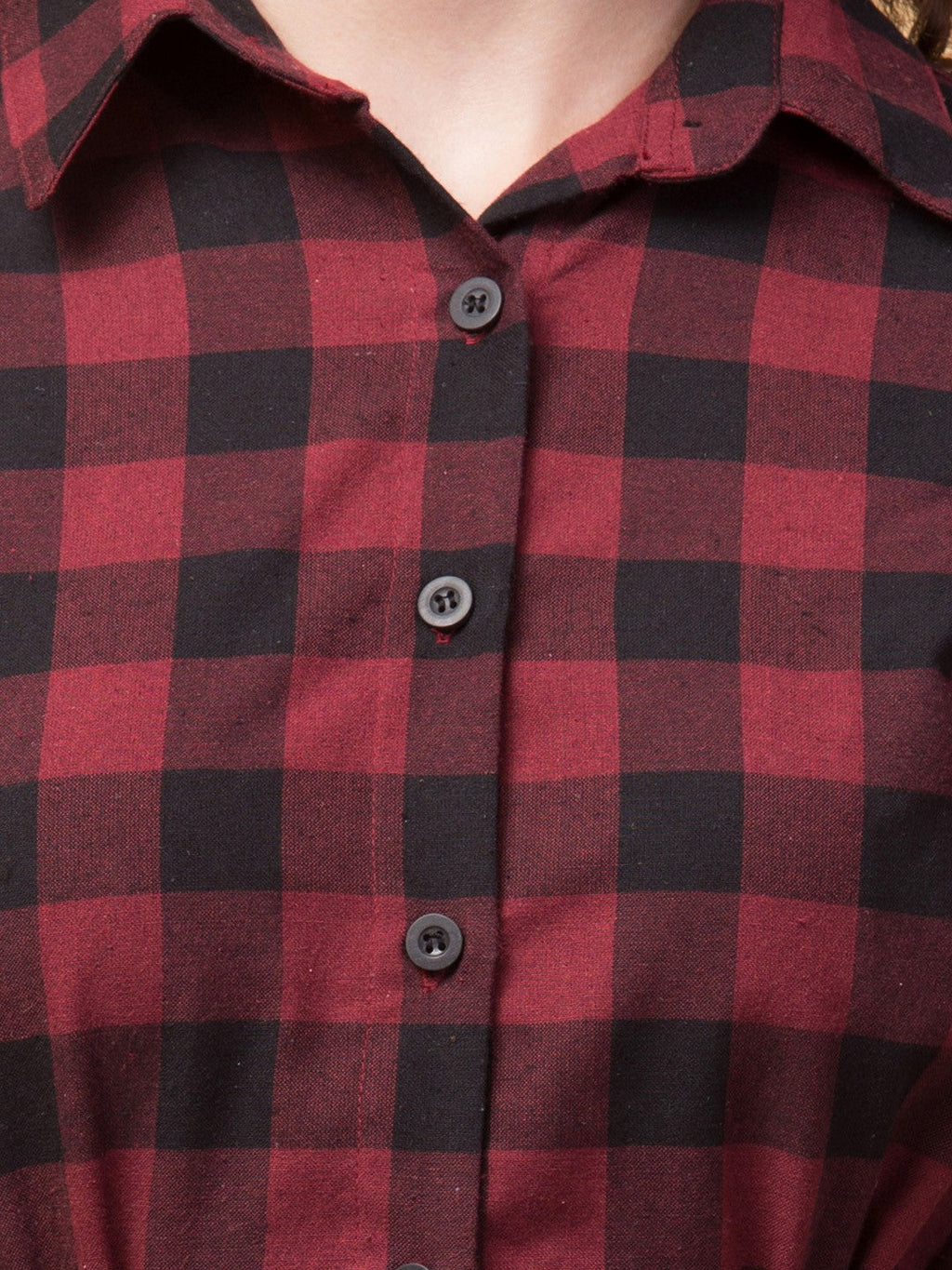 Checked Cotton Shirt Collar Dress