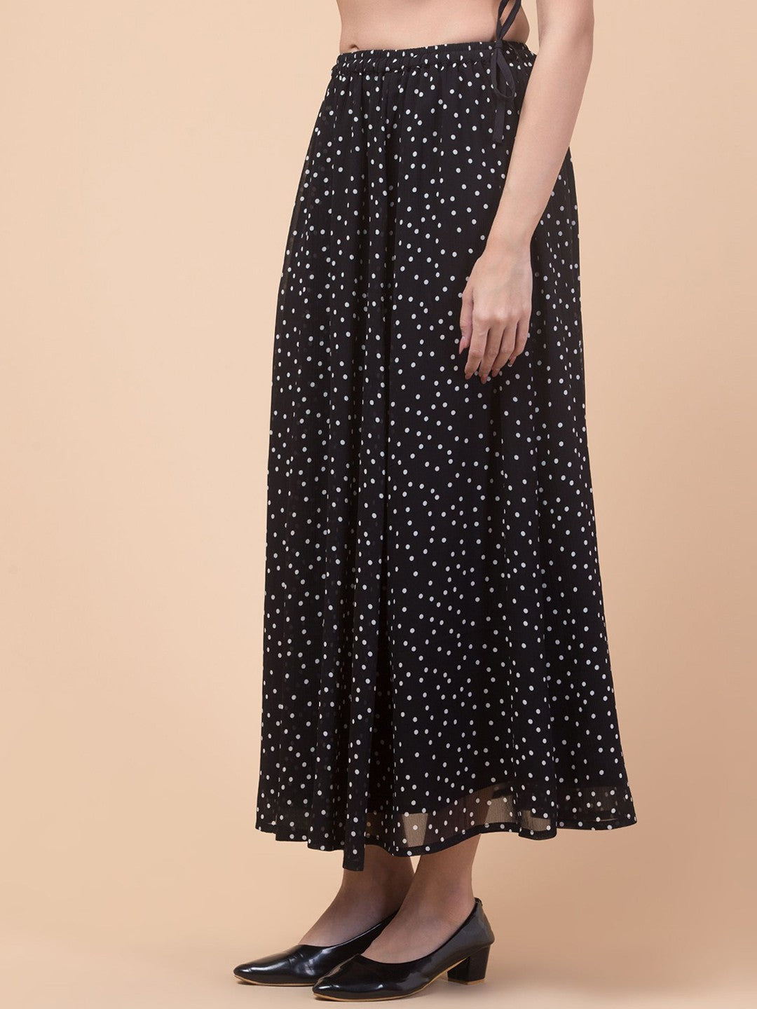 Black Abstract print Flared Maxi Skirt