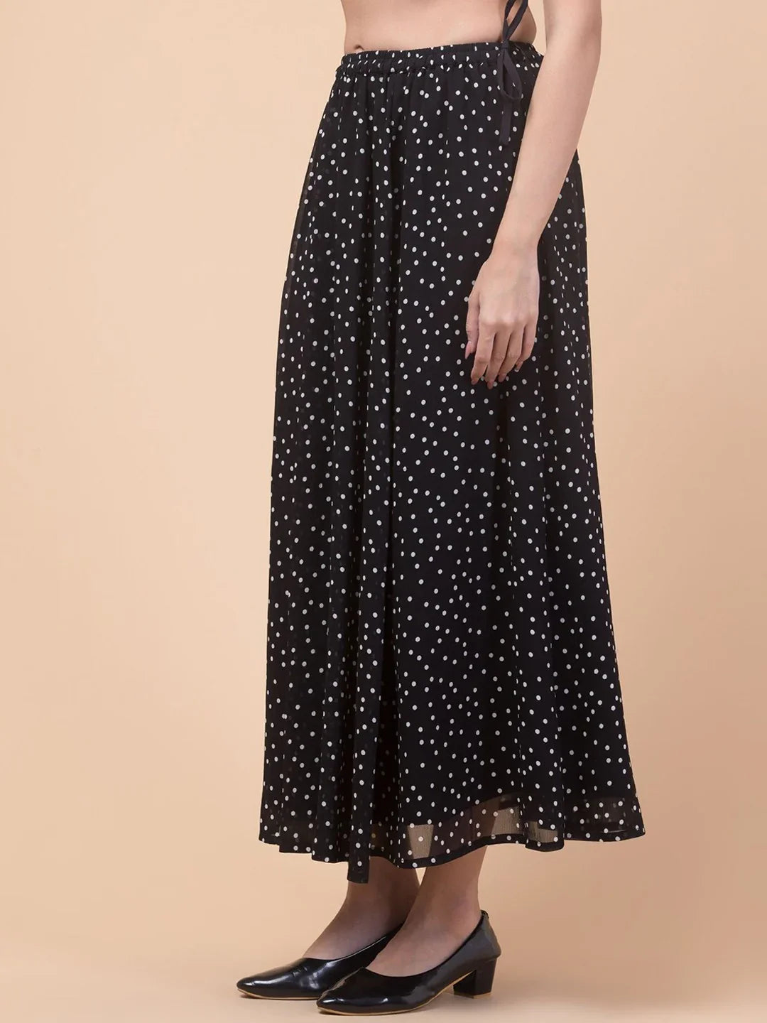 Black Abstract Print Maxi Skirt