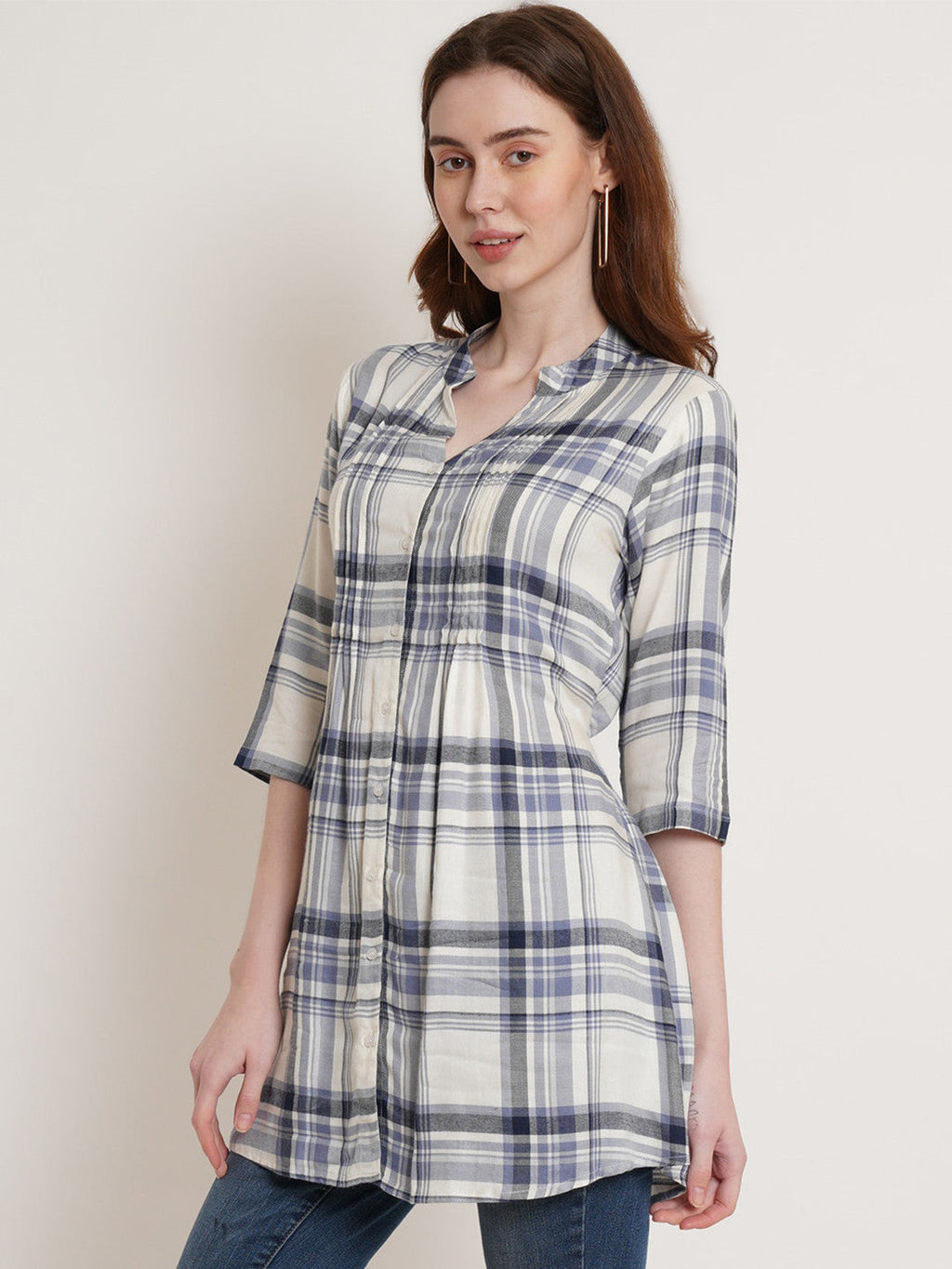 White Breeze Checked Cotton Tunic