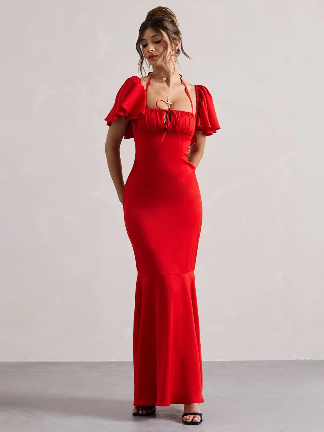 Ruby Elegance Flared Maxi Dress