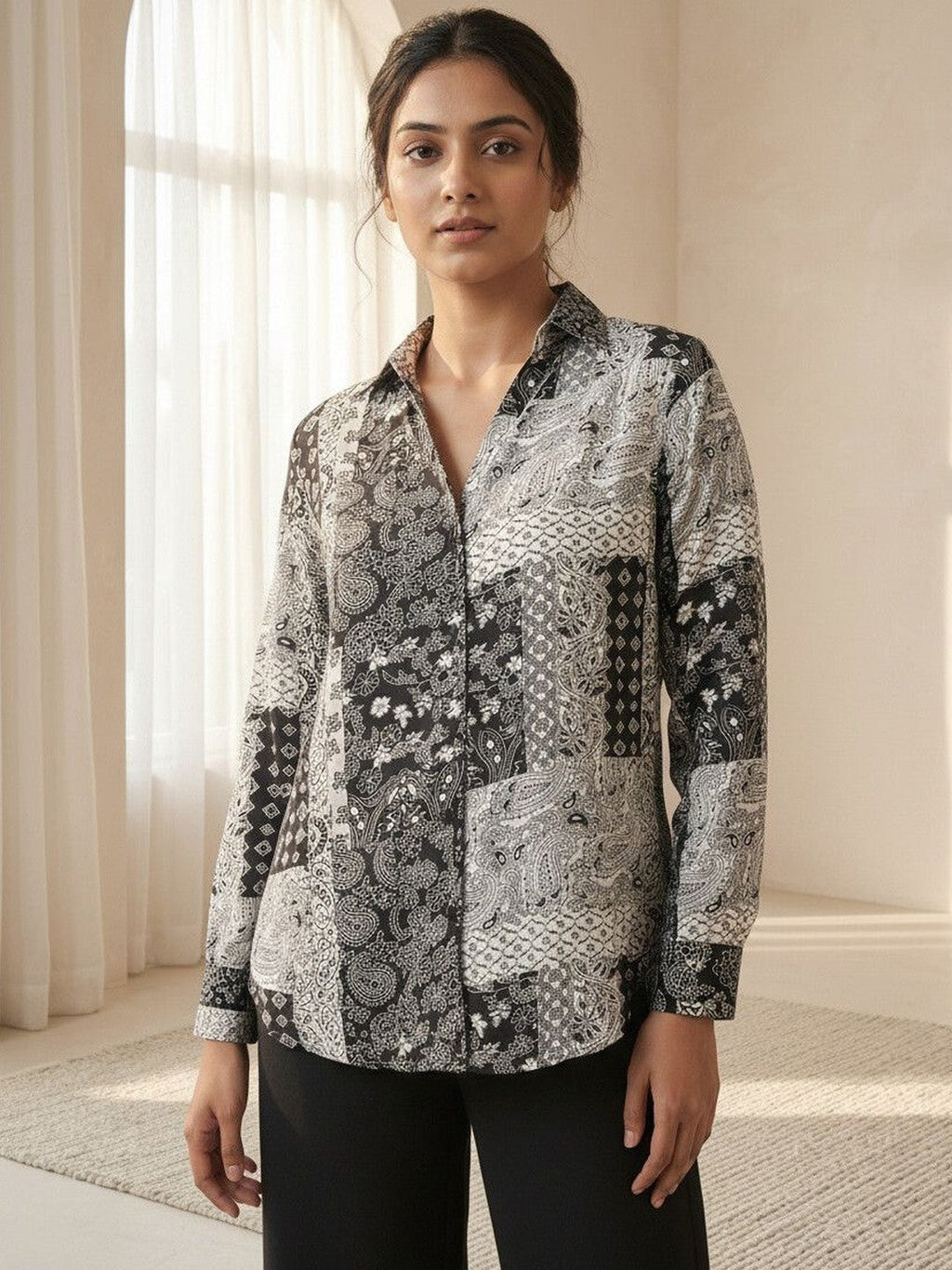 Timeless Black Printed Collared Shirt