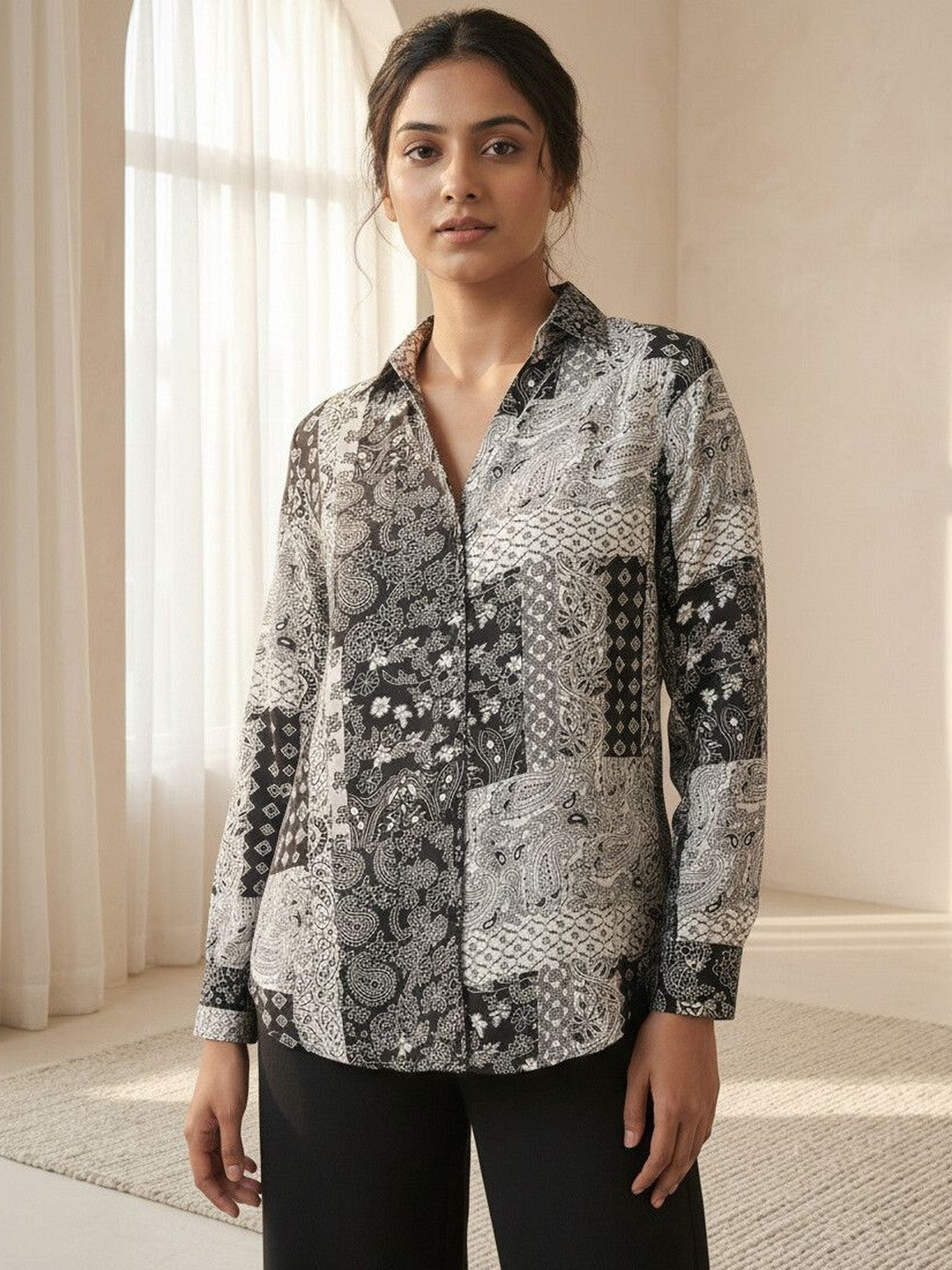 Timeless Black Printed Collared Shirt
