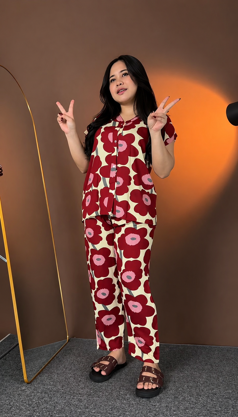 Maroon Printed Rayon Co-Ord Set