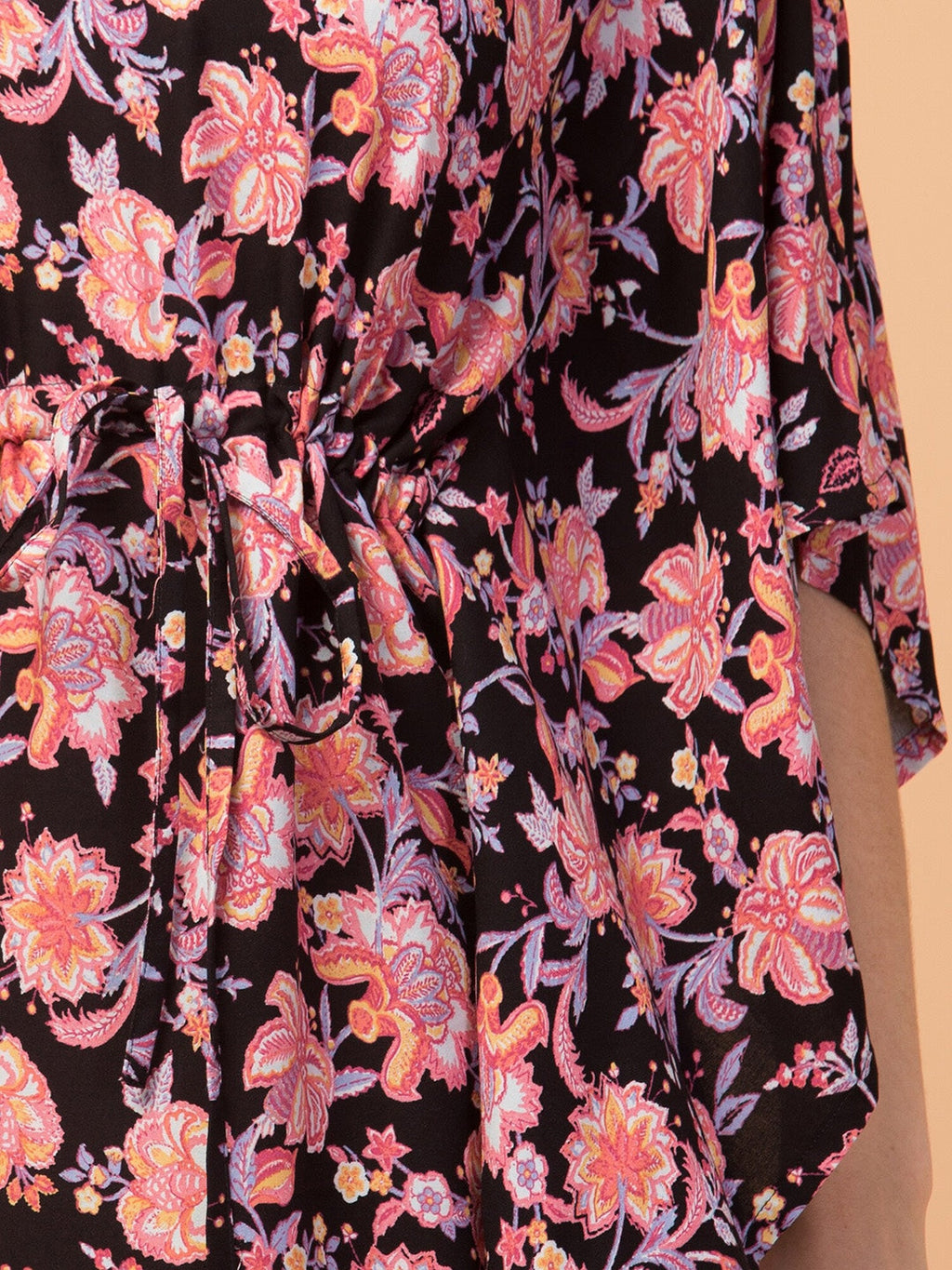 Floral Print Longline Kaftan Top with Keyhole Neck