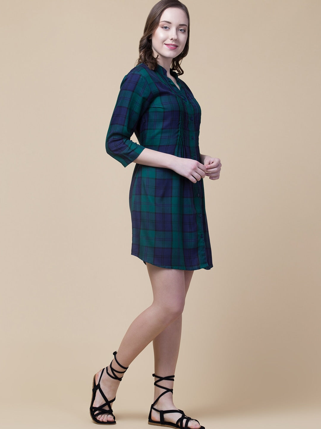 Enchanted Forest Three-Quarter Sleeve Shirt Dress