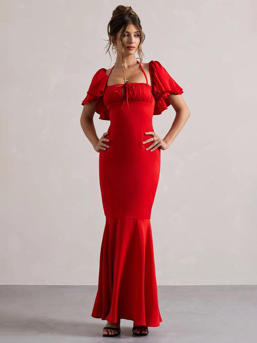 Ruby Elegance Flared Maxi Dress