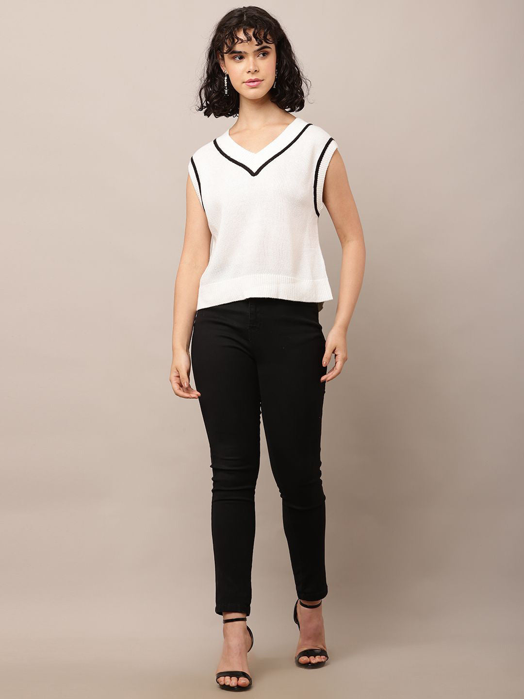 White Charm Sleeveless Cotton Sweater