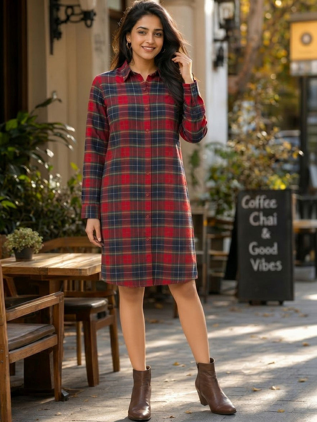 Scarlet Checks Shirt Dress