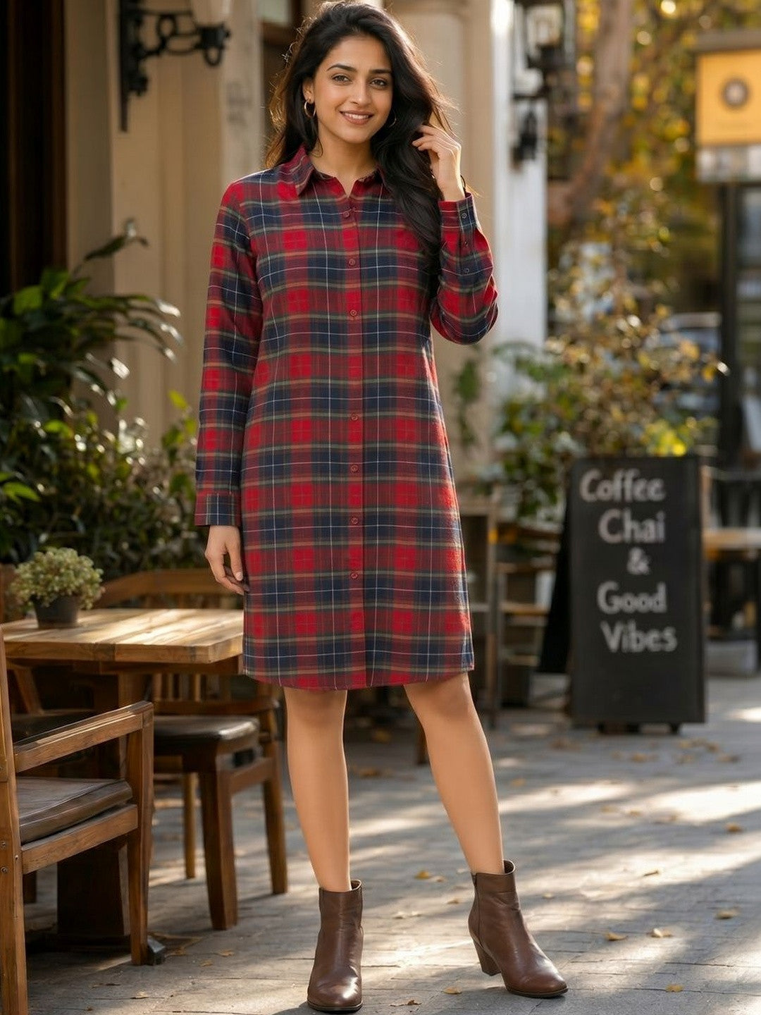 Scarlet Checks Shirt Dress