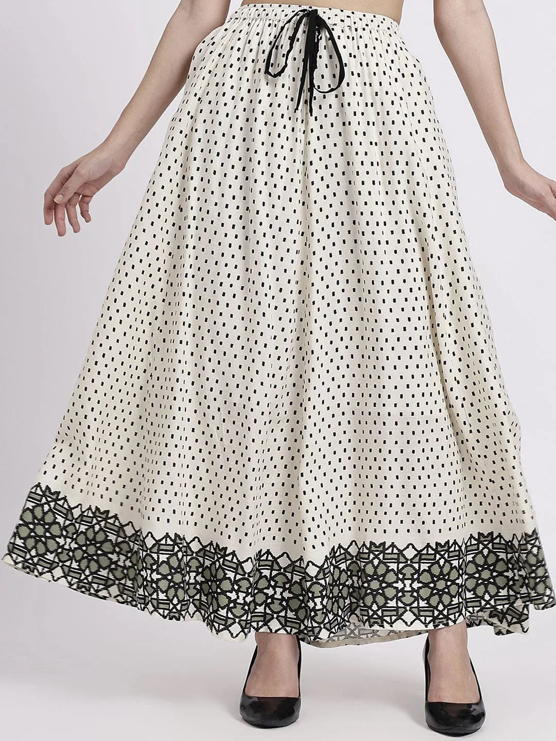 Black Abstract Print Maxi Skirt