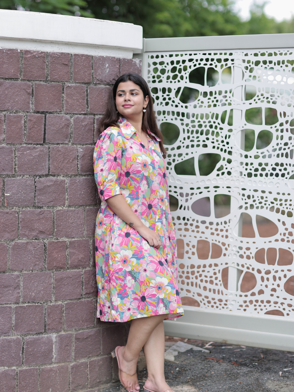 Pink Petal Rayon Casual Chic Dress